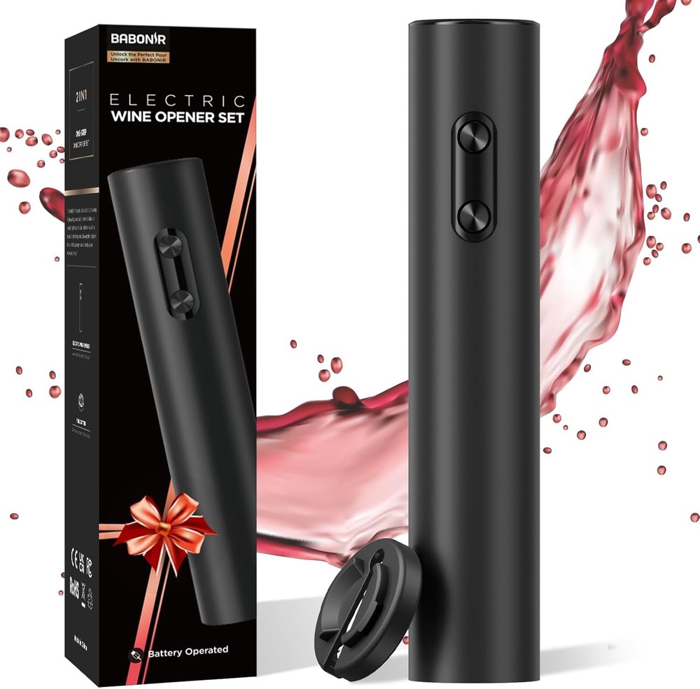 Electric Wine Opener, Automatic Corkscrew with Foil Cutter, One-Button Black
