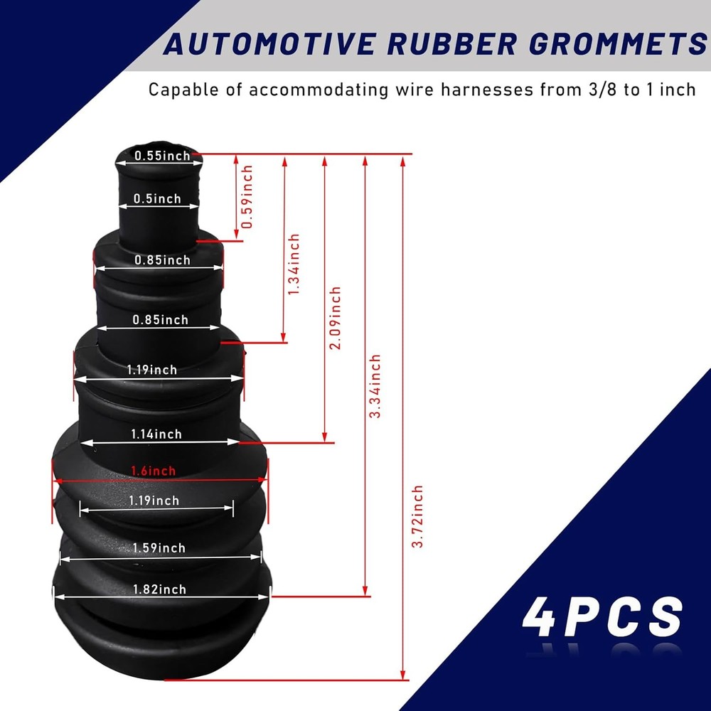4 PCS Universal Firewall Boot, Rubber Grommets Can Accommodate 3/8 to 1 Inch ...