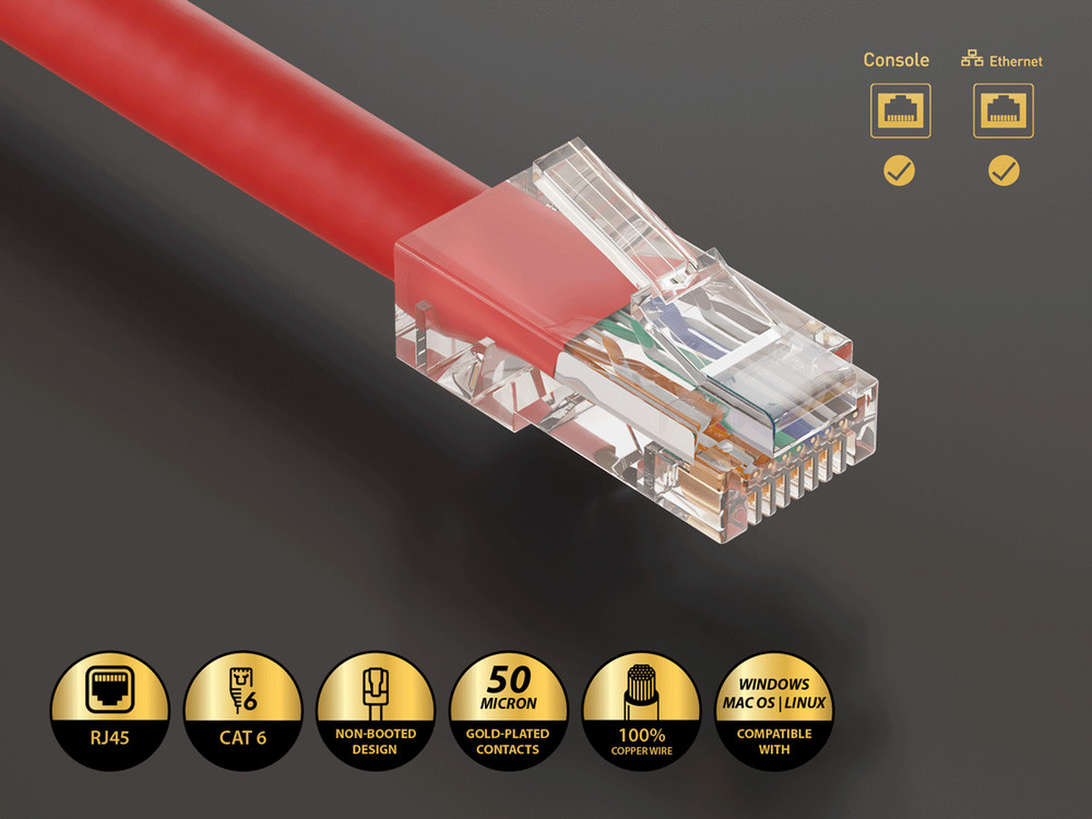 5ft Cat6 UTP Non-Booted Ethernet Network Patch Cable 24AWG Bare Copper, Red