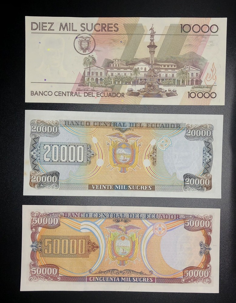 Ecuador Set 5-50.000 Sucres, 11 notes, UNC Condition