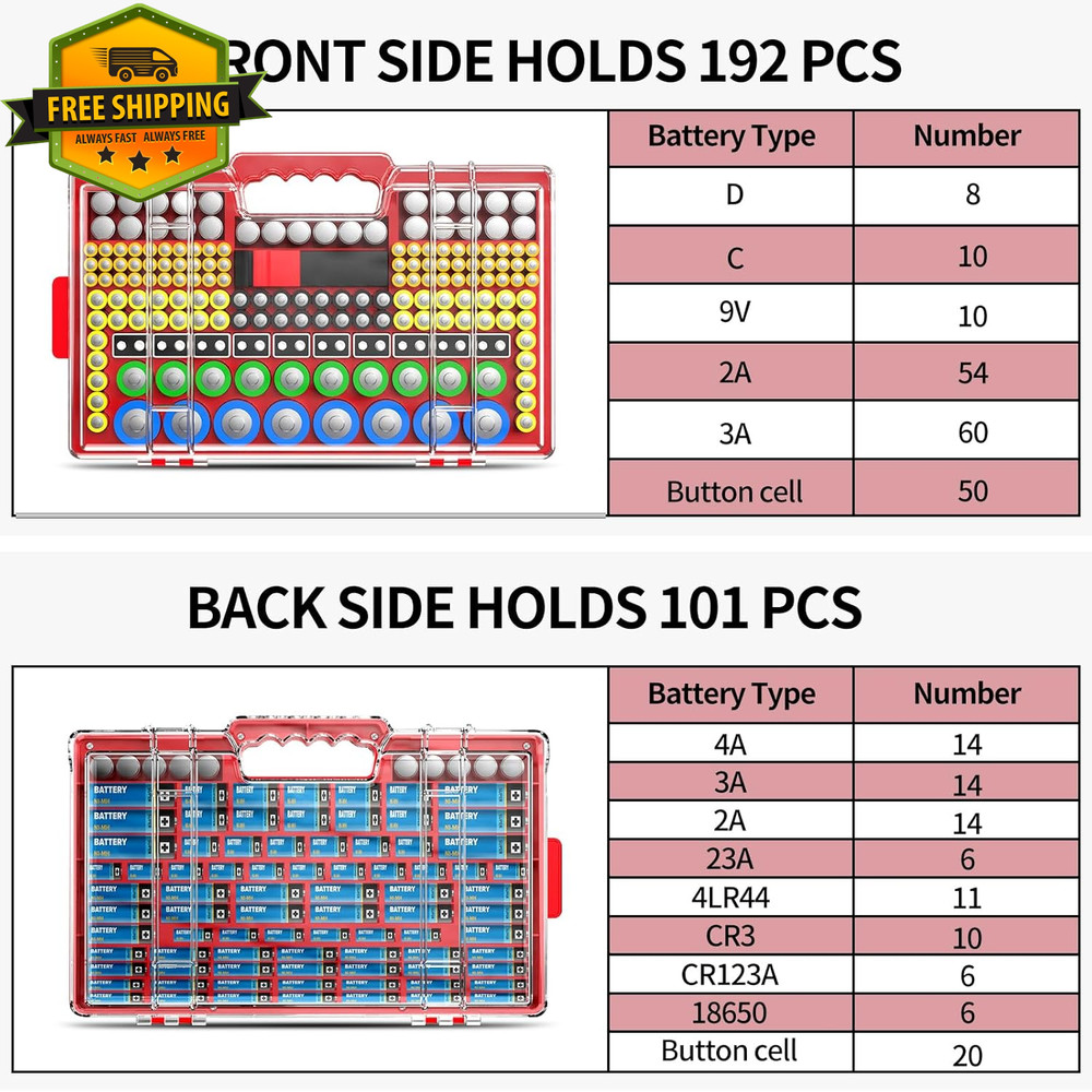 Battery Organizer Case with Tester Large Storage Box AA AAA 18650 9V