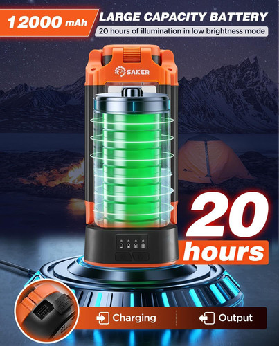 Saker Portable Camping Light with Stand 73.2" Rechargeable Work Orange