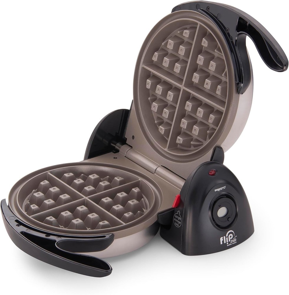 Compact Black Belgian Waffle Maker with Easy-Clean Ceramic Surface - 1100W Power