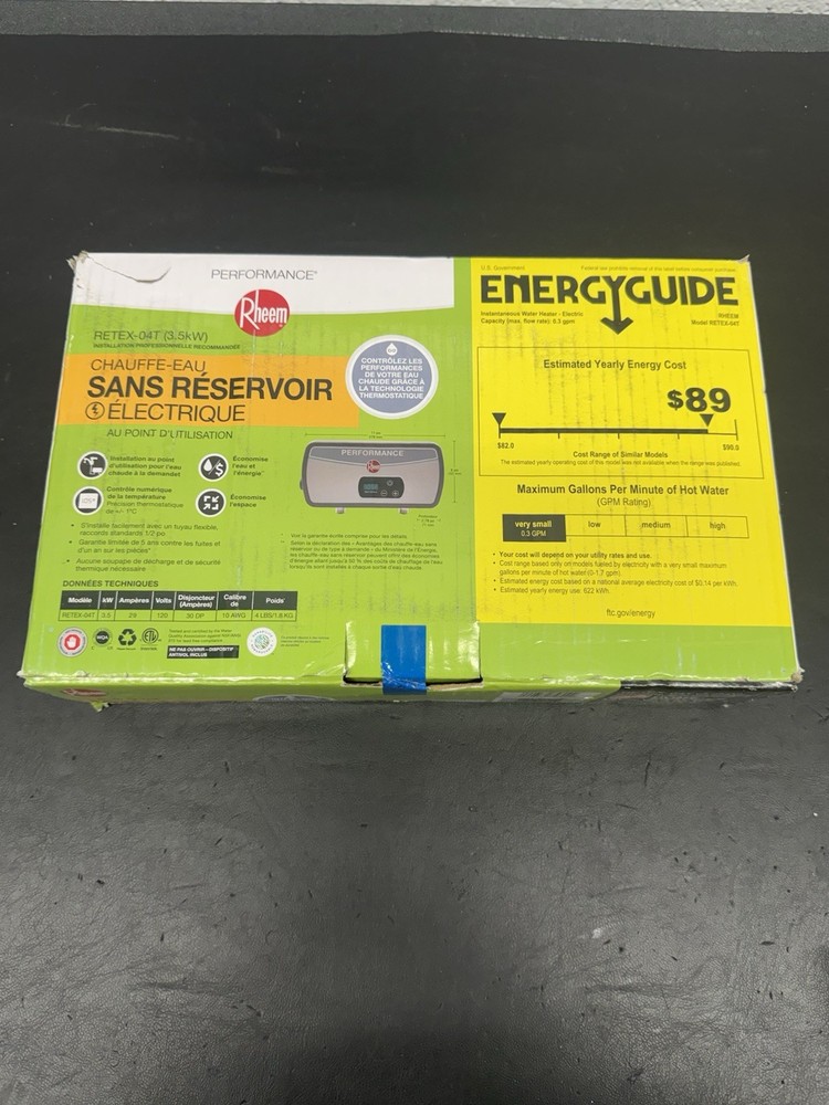 Rheem RETEX-04T Performance 0.68 GPM Point of Use Tankless Electric Water Heater