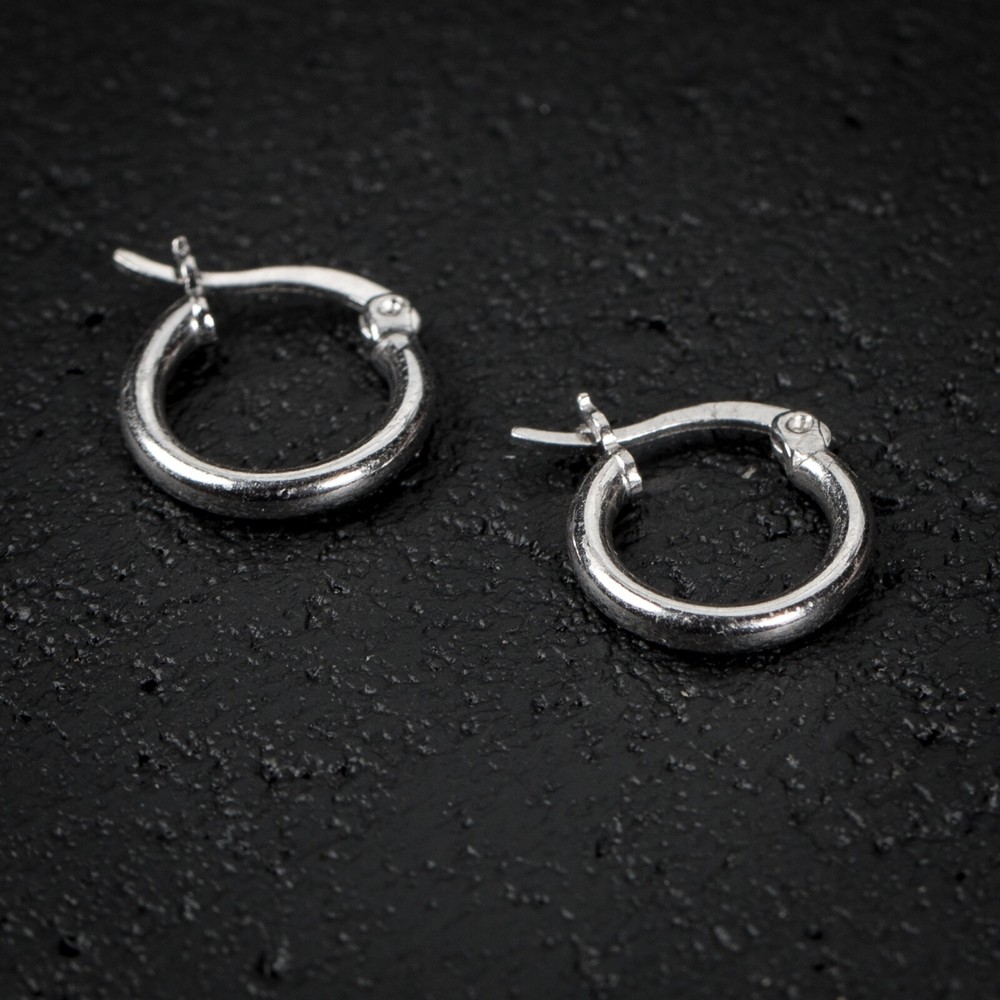 Small Solid 925 Sterling Silver White Gold Plated Huggie Hoop Earrings