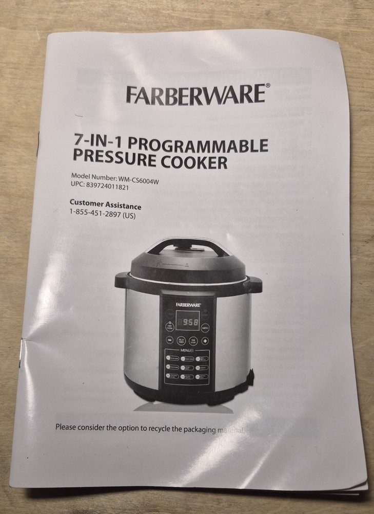 Farberware Electric Pressure Cooker WM-CS6004W Replacement Base ONLY Tested