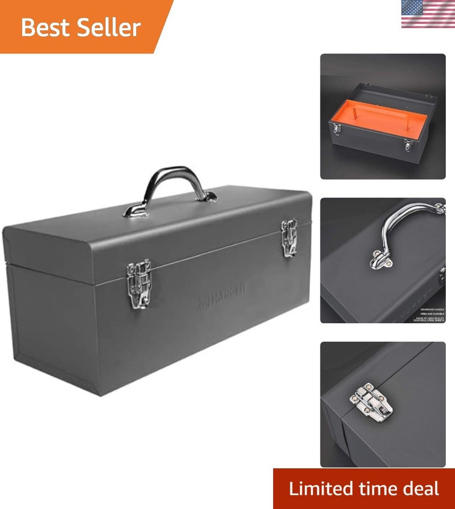 Portable 17" Metal Tool Box - Durable & Water Resistant with Locking Latches