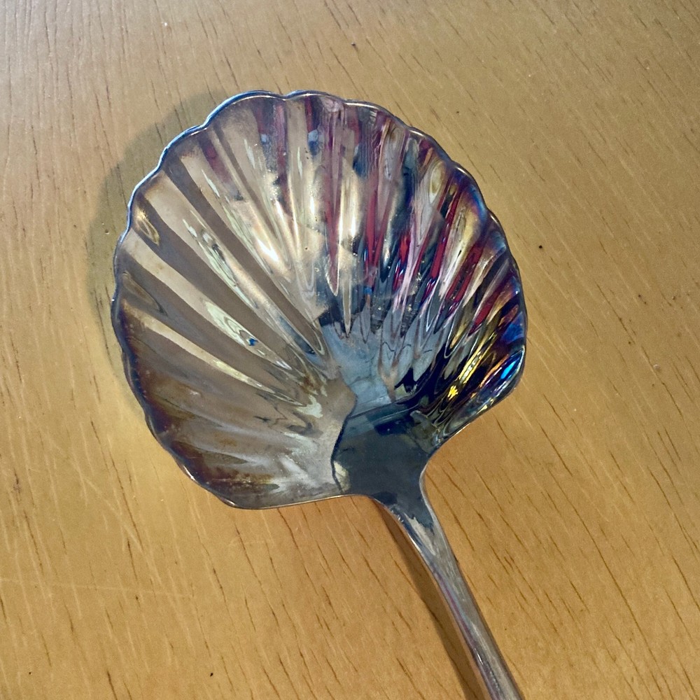 Silver Plated Scallop Shell Serving Spoon Ocean Cottage Core Kitchenalia