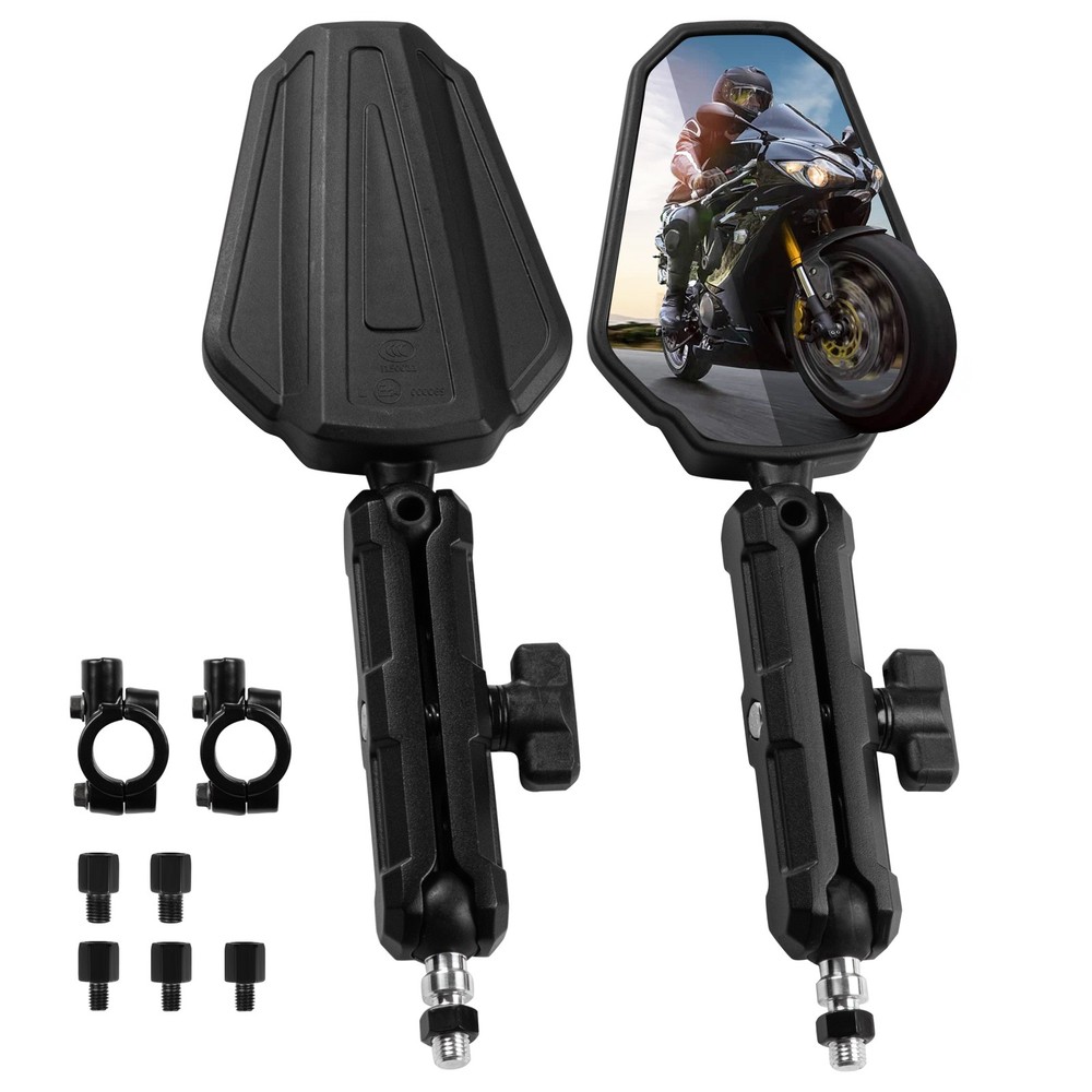 Universal 10mm 8mm Adventure Motorcycle Mirrors 360Degrees Adjustable Side Black
