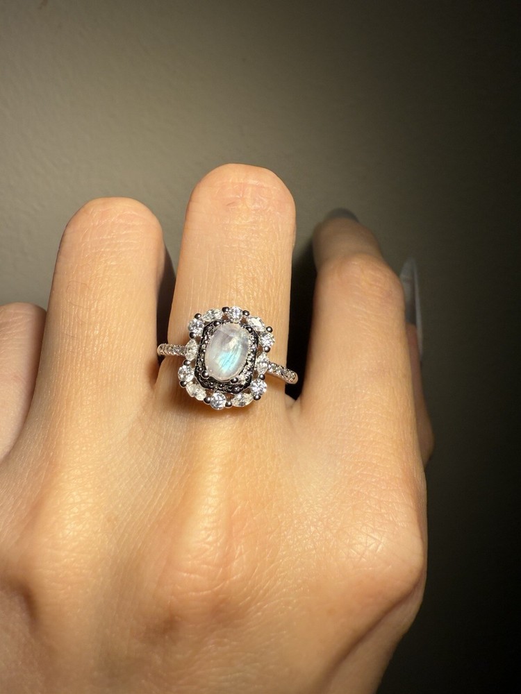 Sri Lanka Moonstone Ring/ Adjustable Silver-plated Ring
