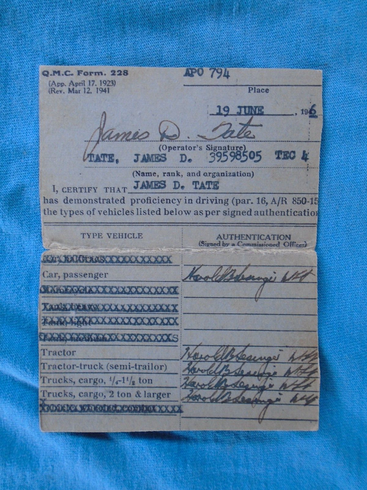 US Motor Vehicle Operator's permit, 3197 signal sv co