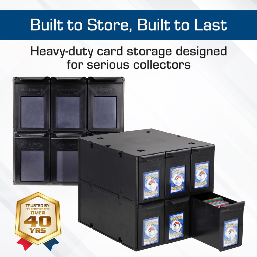 BCW 6 Drawer Card Catalog - Black Stackable Trading Card Organizer Box Holder