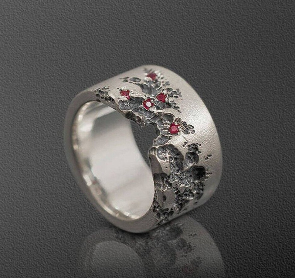 Natural Ruby Men's Ring, 925 Solid Sterling Silver Band Ring, Gift For Boyfriend