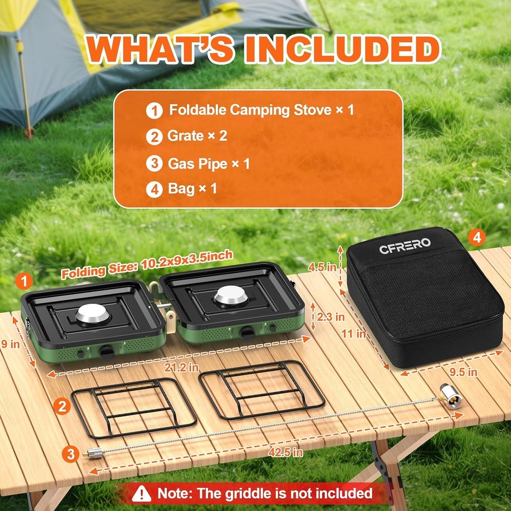 Propane 2-Burner Foldable Camping Stove with Carry Bag,