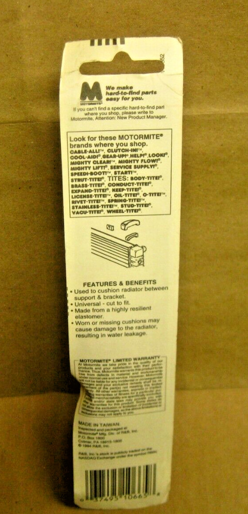Help / Motormite 10665 radiator cushion, universal
