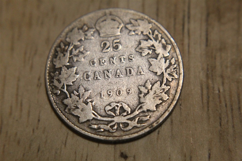 CANADA 25 CENTS 1909 SILVER KM11 INV D