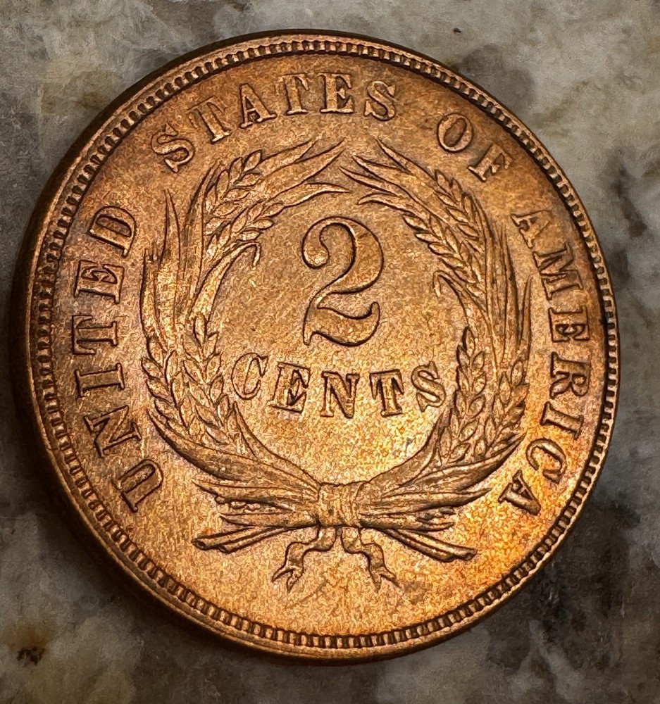 1865 2C TWO CENT PIECE Fancy 5, RB Uncirculated