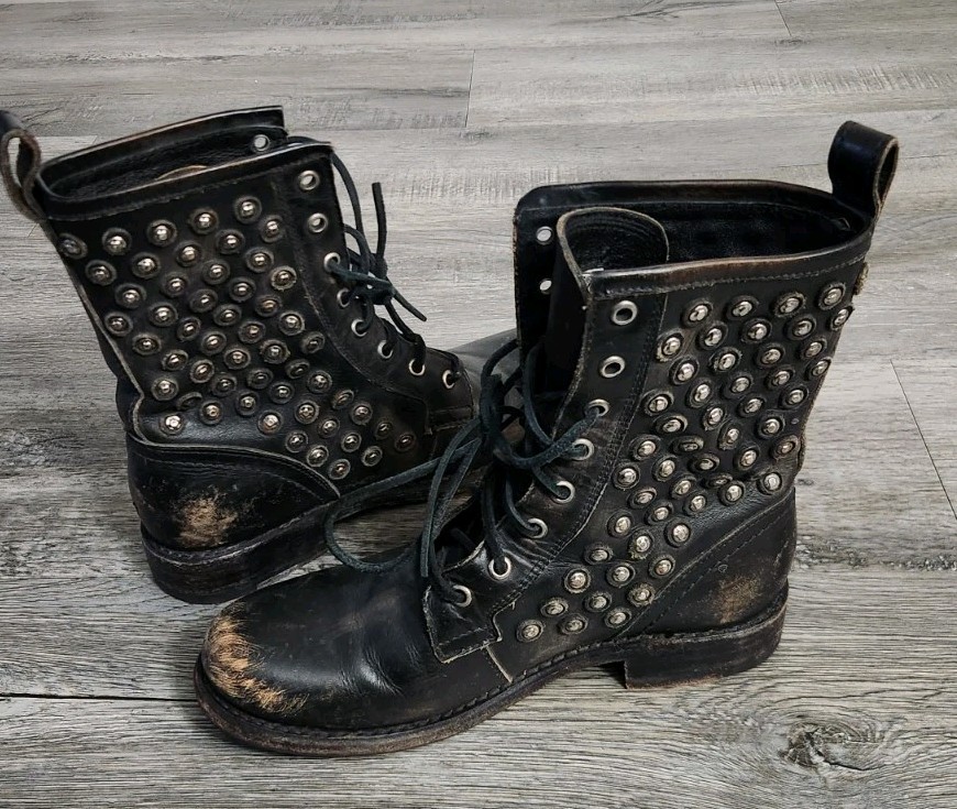 Frye Studded Leather Moto Boots:Size 8