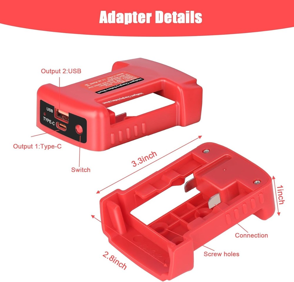 2-Pack USB Charger Adapter for Milwaukee M18 Battery Type-C & USB Adapter only