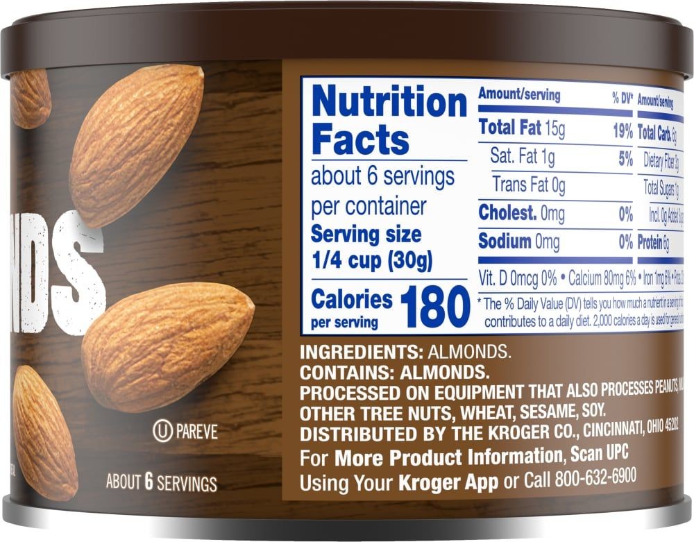 Kroger Raw Unsalted Almonds 6 oz - Pack of 3