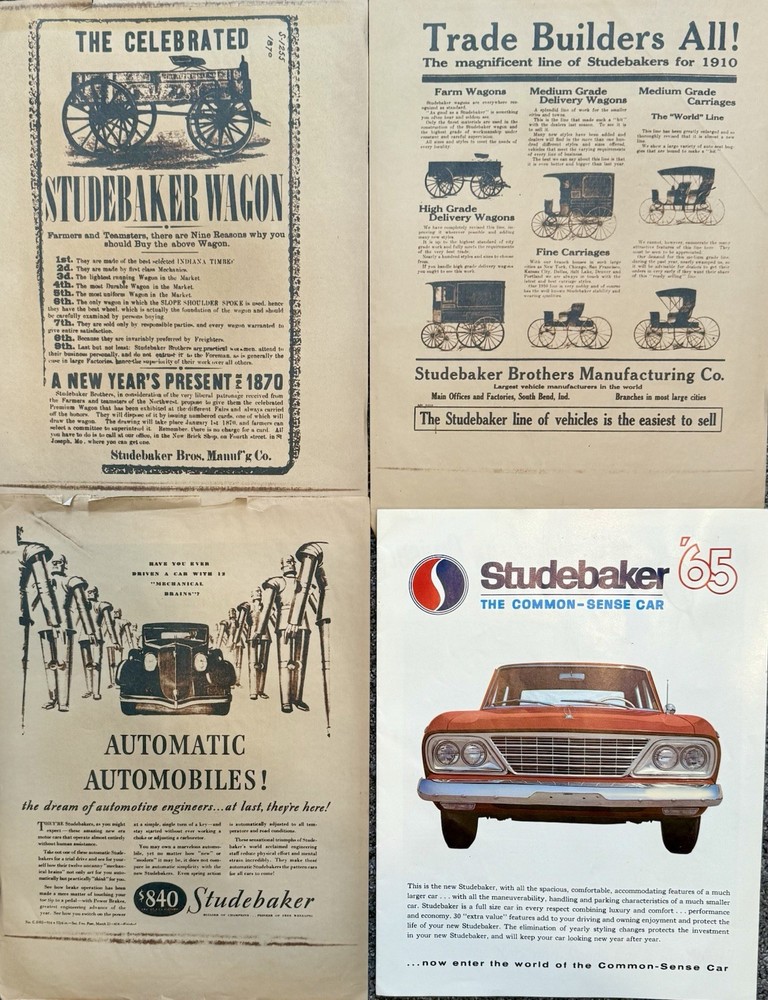 Studebaker Various Year Advertising 1965 1870 1910 Ephemera