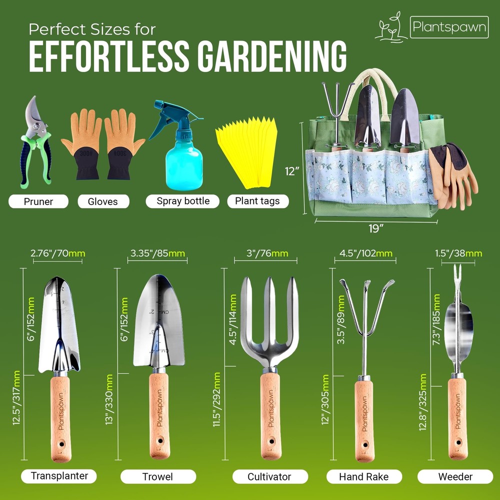 9 PCS Gardening Tools Set with Bag | Heavy-Duty Rust-Proof Hand black