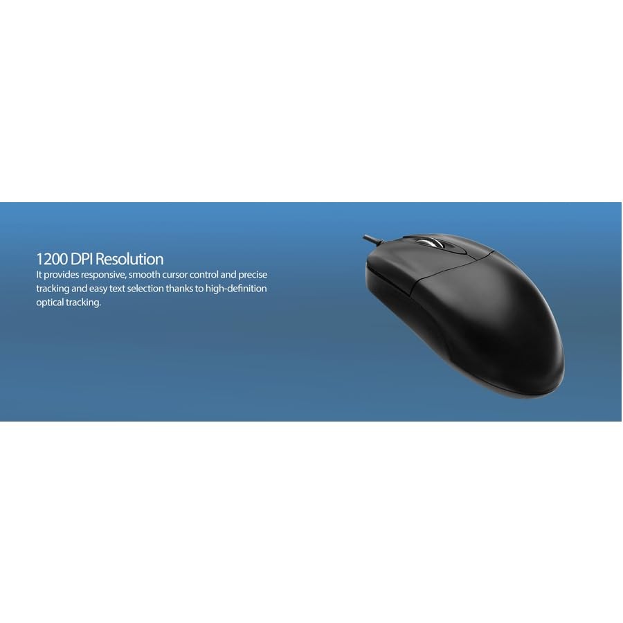 3-Button USB Optical Scroll Mouse with 1000 DPI - Black Desktop Accessory