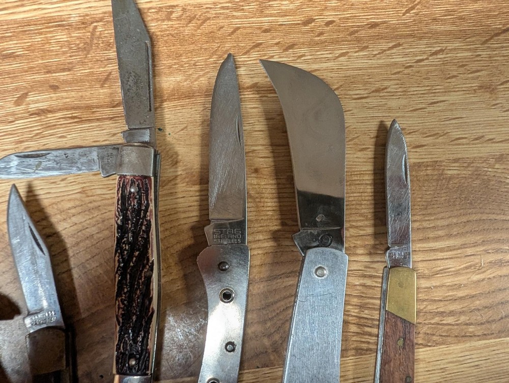 Vintage Folding Pocket Knives with Leather Sheath