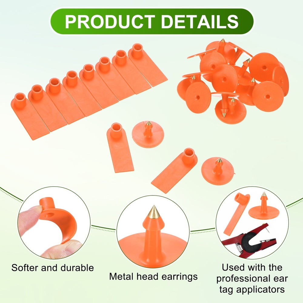 100-Pack Sheep Ear Tags, TPU Blank Livestock Ear Tags [Orange]
