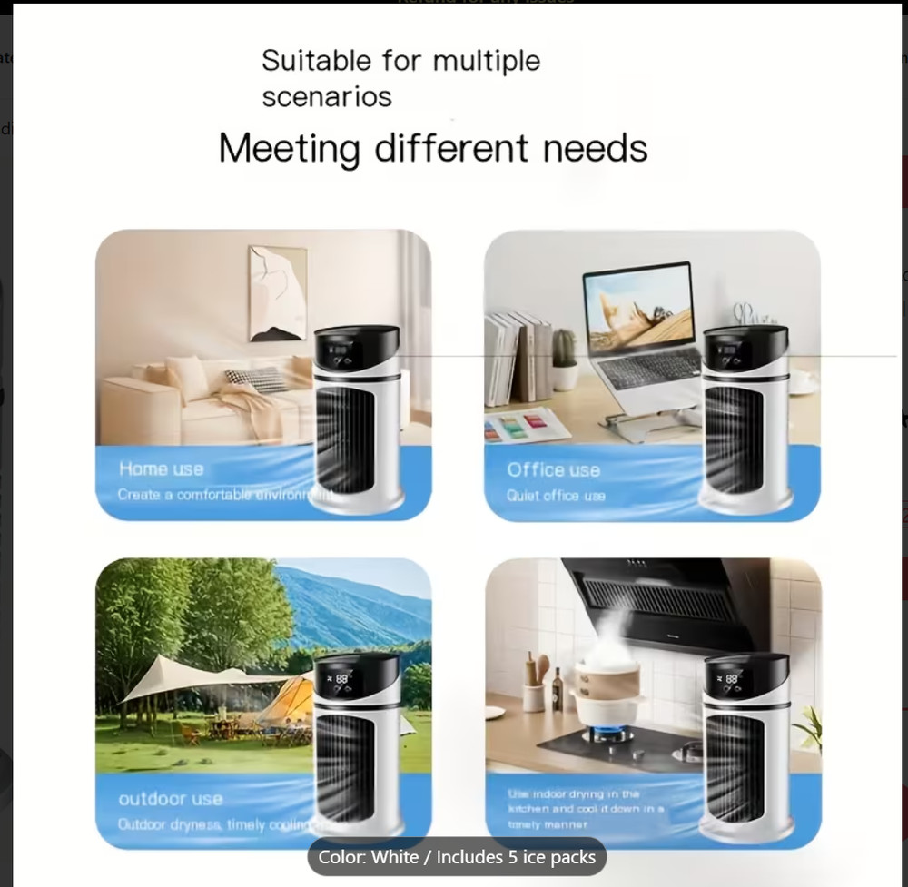 Conditioner & Humidifier Fan - 3-in-1 Mini Cooling System with Low Voltage