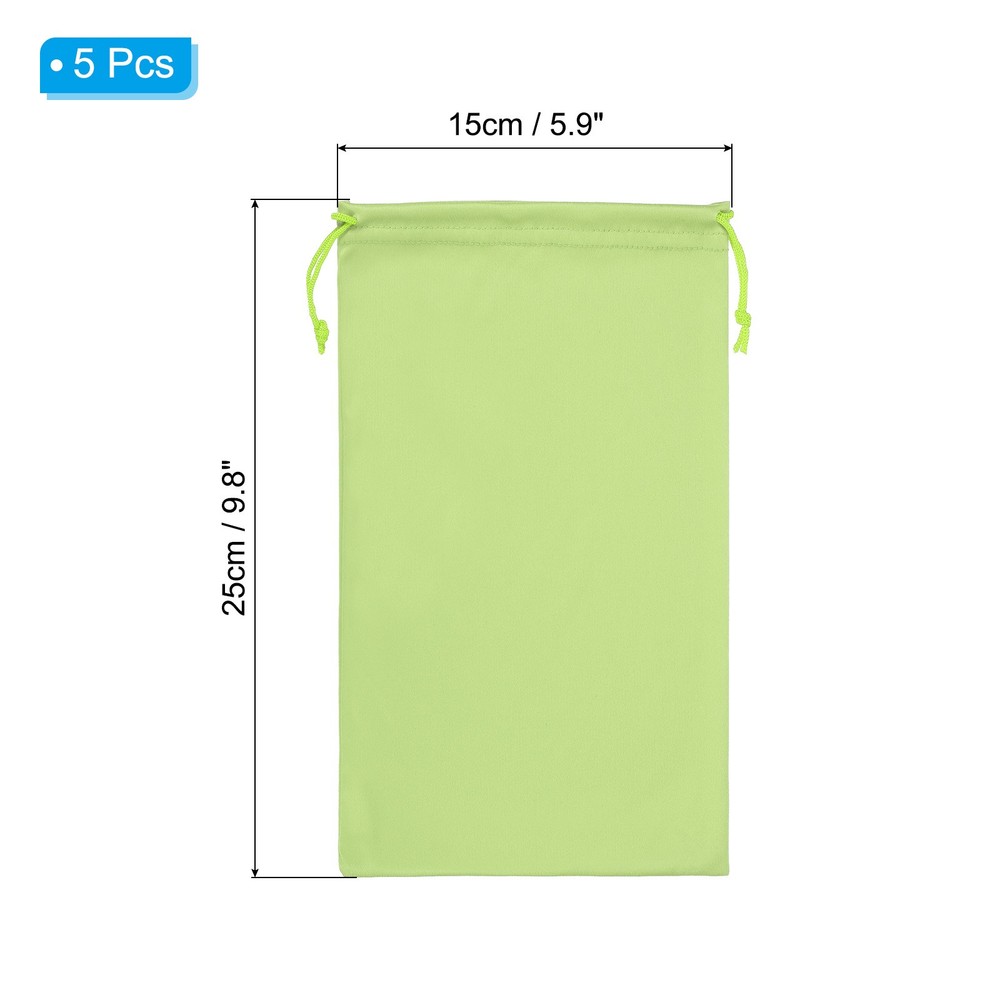 Ski Goggle Bag, 5 Pcs Soft Microfiber Drawstring Pouch, 15cmx25cm, Green