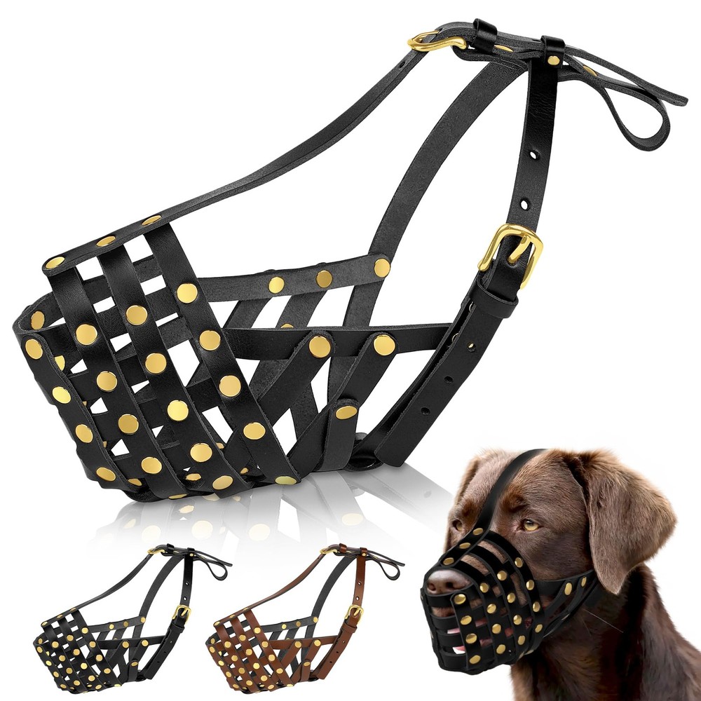 Labrador Dog Muzzle for Large Dogs - Leather Breathable Secure Basket Muzzle ...