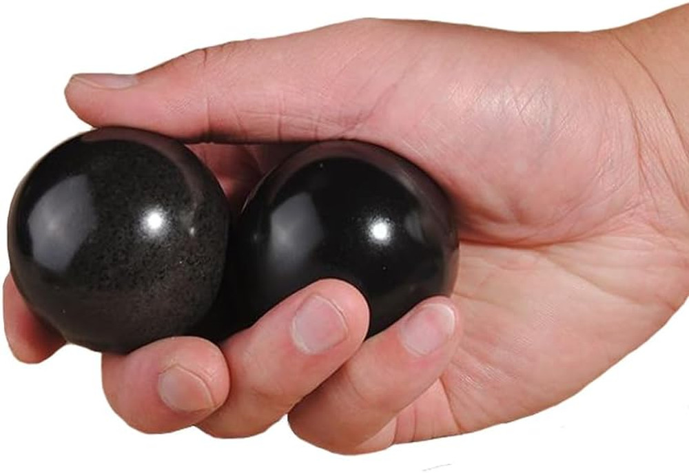 1.4 Inch Black Obsidian Stone Baoding Balls, Small Massage Marble Balls for Hand