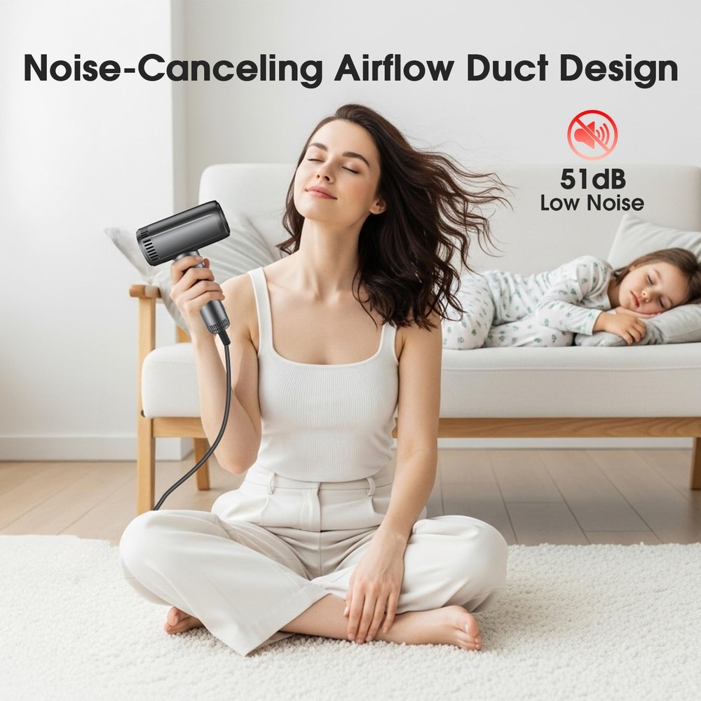 Hair Dryer with Magnetic Diffuser Attachments, Professional High Speed Ionic ...