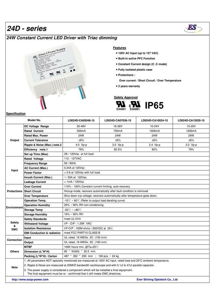 ES DIMMABLE Constant Current LED Electronic Power Supply Driver 700mA 16-36V,24W
