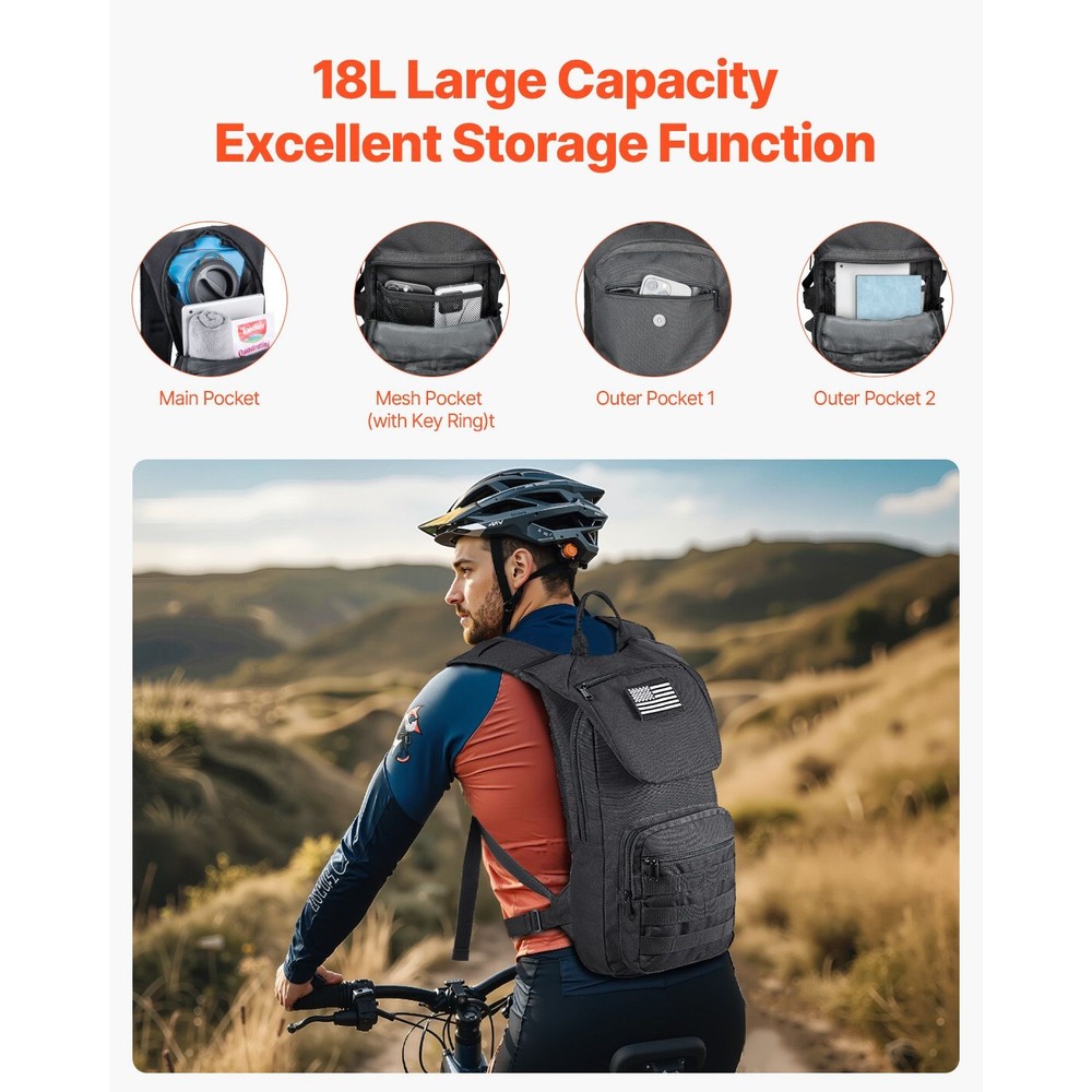 Hydration Backpack, Water Backpack with 3L TPU Water Bladder, Tactical Molle Hik