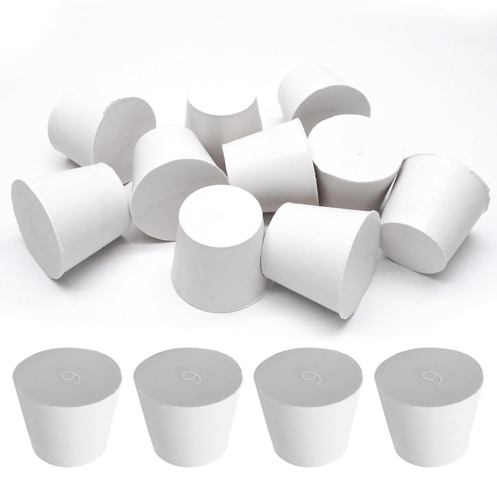 10 Pcs White Solid Rubber Stoppers 6# Tapered Lab Rubber Plugs for Sealing, 33Mm