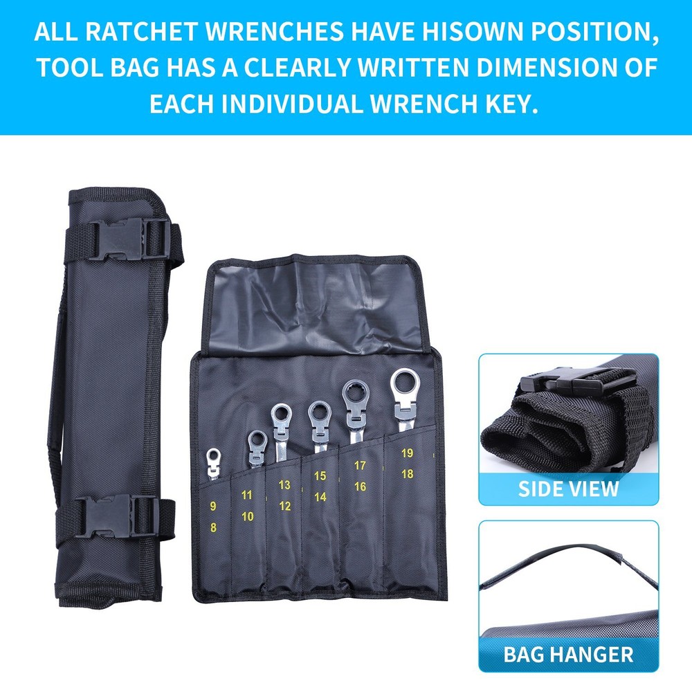 Universal 6Pcs Double Box End Ratcheting Wrench Flex-Head Extra Long Spanner Set