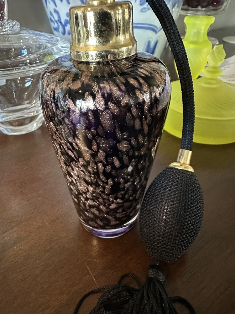 Blown Murano Inspired Ebony & Aventurine Perfume Atomizer Look