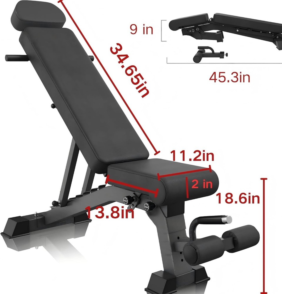 Heavy-Duty 1300 LB Folding Weight Bench with Dragon Flag Handle & Adjustability
