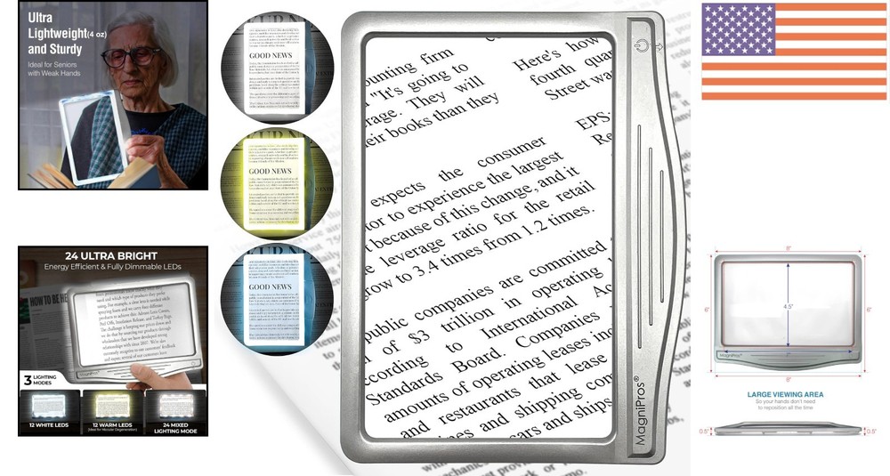 Patented 3X LED Page Magnifier - Eye-Caring Light Modes for Comfortable Reading