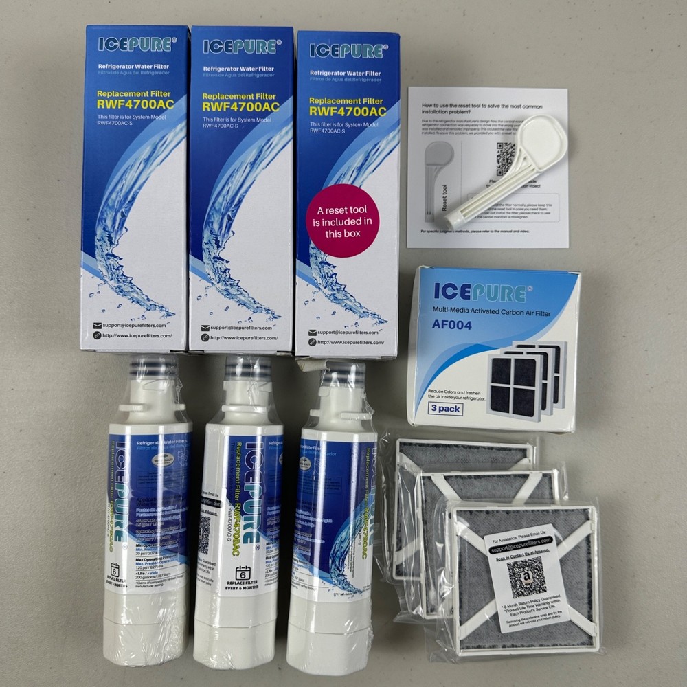 3 PACK ICEPURE ADQ747935 RWF4700AC Water & Air Filter Replacement for LG LT1000P