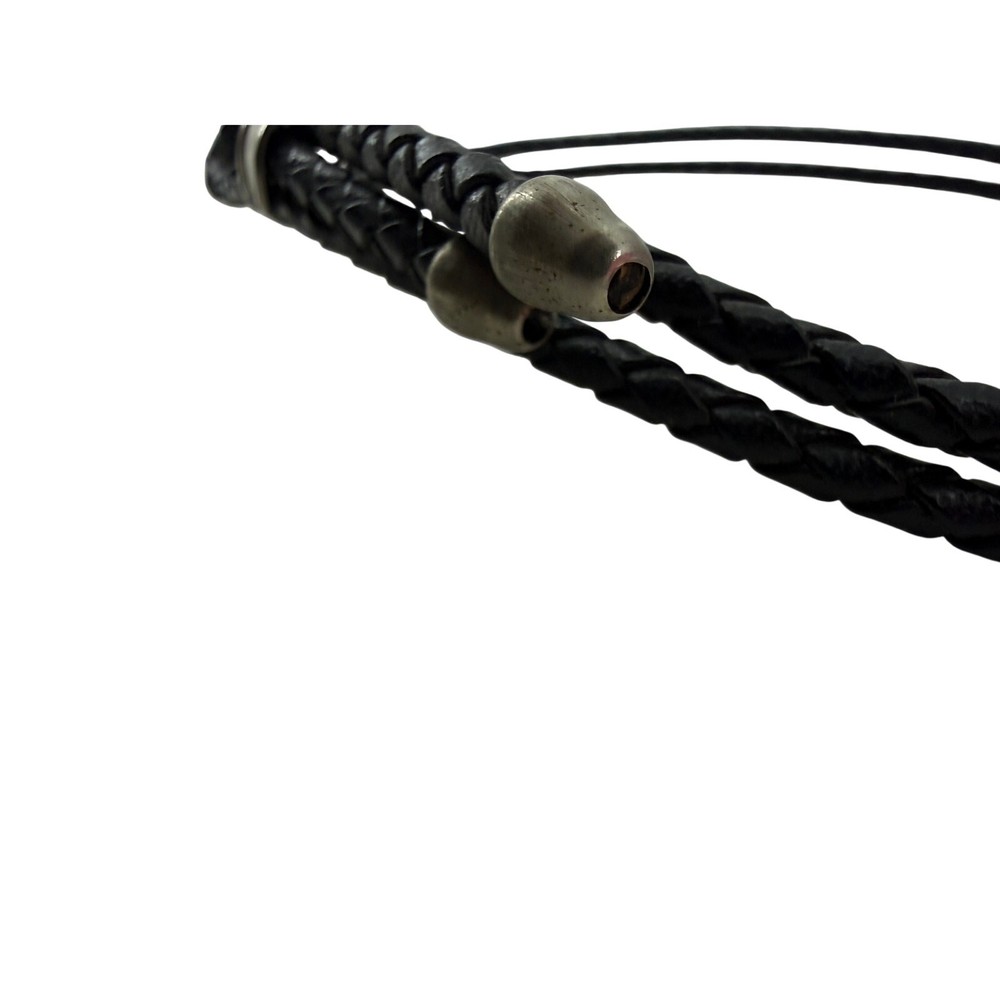 Black Braided Leather Hat Band Silvertone Hardware