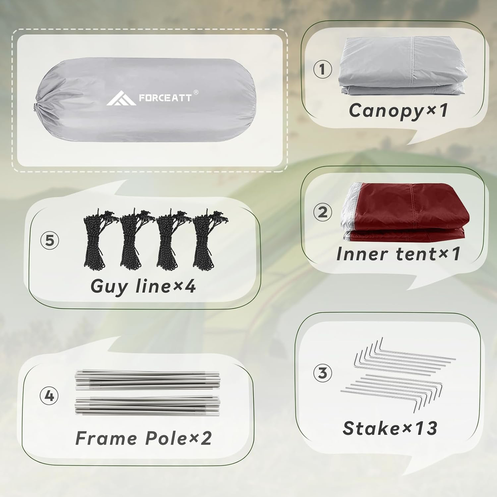 Forceatt Camping Tent 2/3/4 Person, Professional Waterproof & Windproof Lightwei