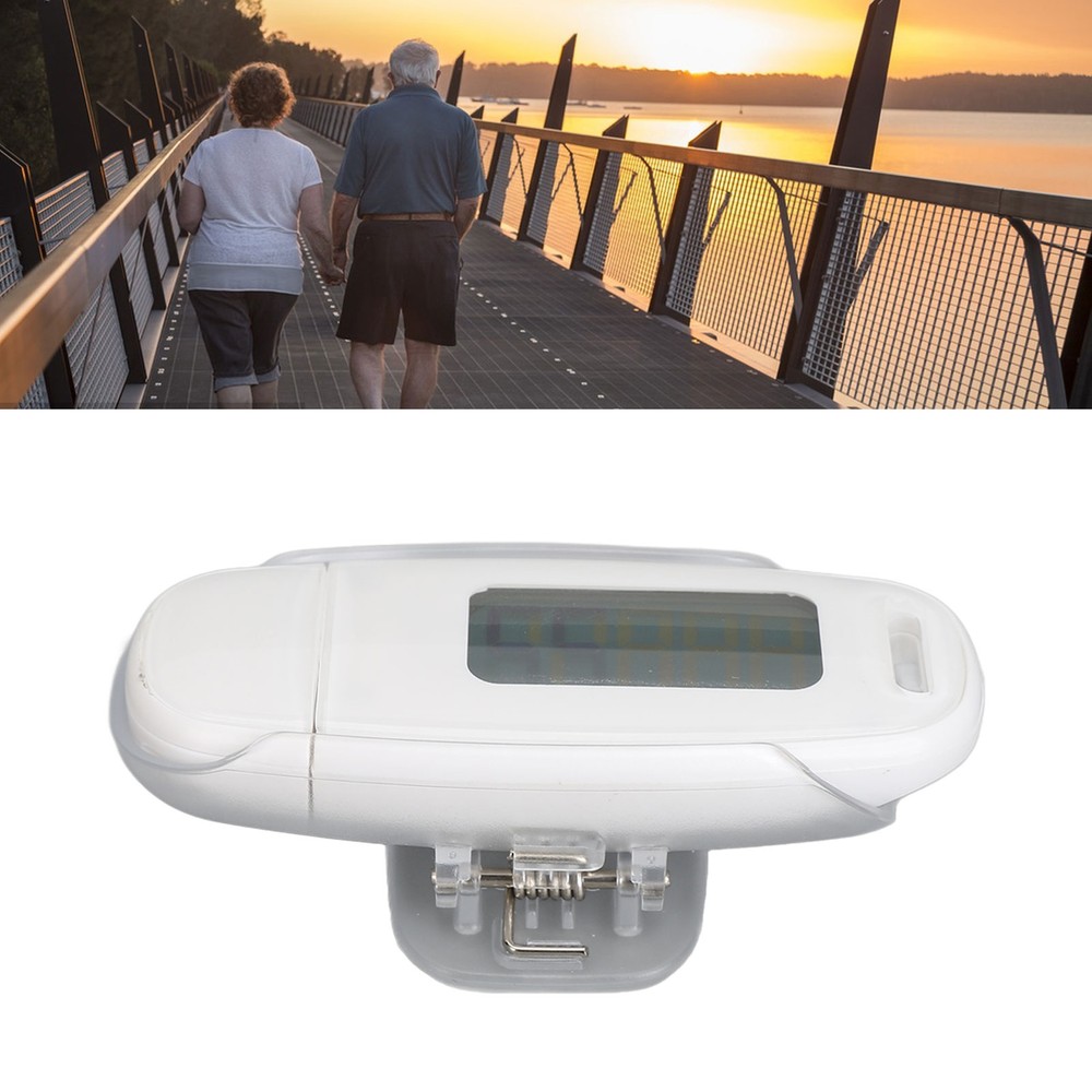 (White)Step Counter Large LCD Screen USB Rechargeable Pedometer W/ Lanyard FF