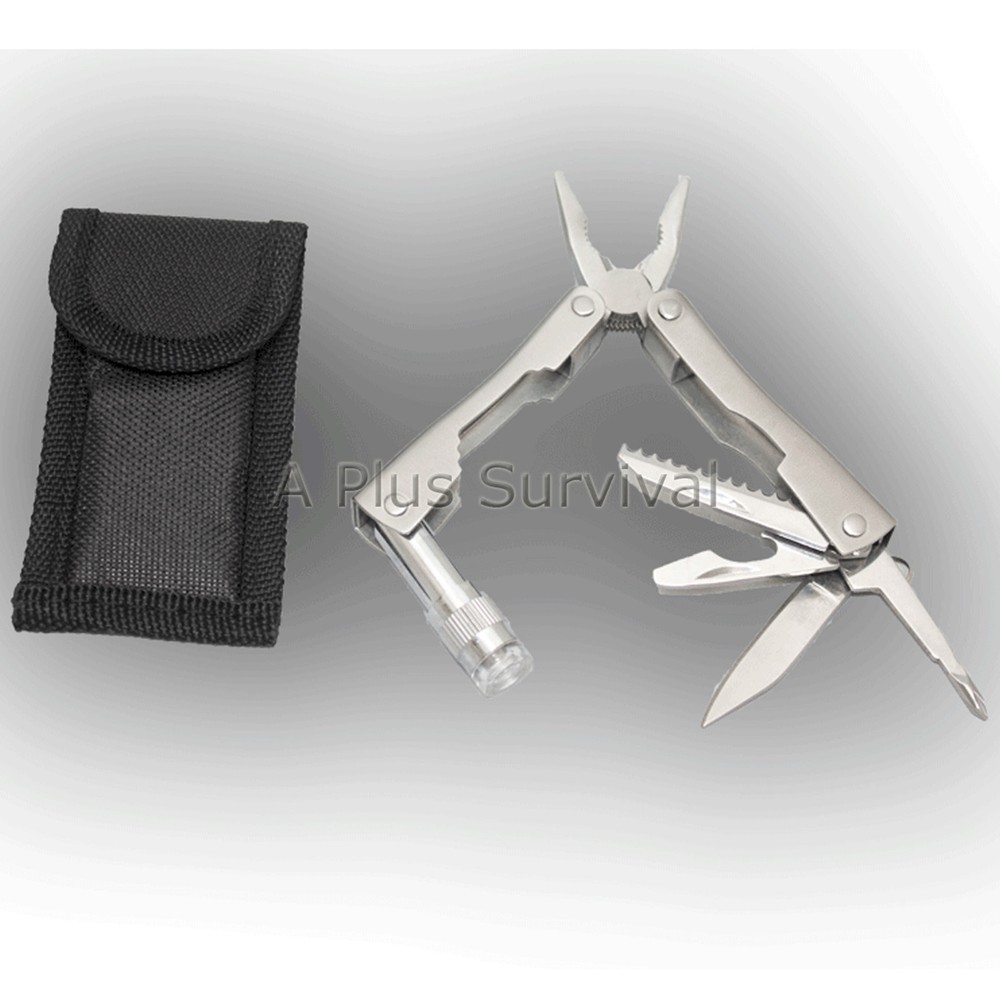 10 Pack Survival Multi Tool LED Light Knife Saw Screwdriver Plier Sheath Kit