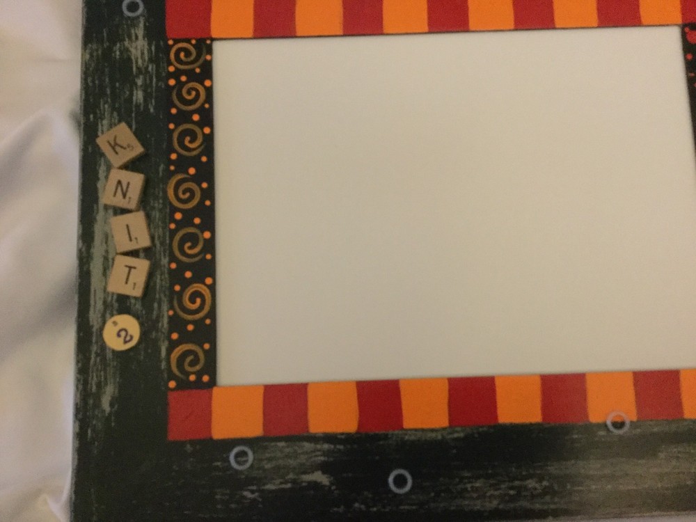 HAND PAINTED MAGGIE CO CANVAS "KNITTING" WITH COORDINATING HAND PAINTED FRAME ..