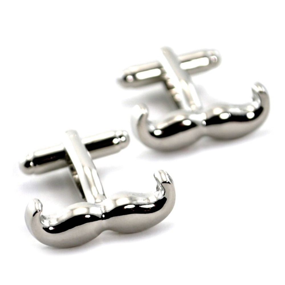 MUSTACHE CUFFLINKS Dapper Handlebar Moustache with Gift Bag Movember Silver Tone