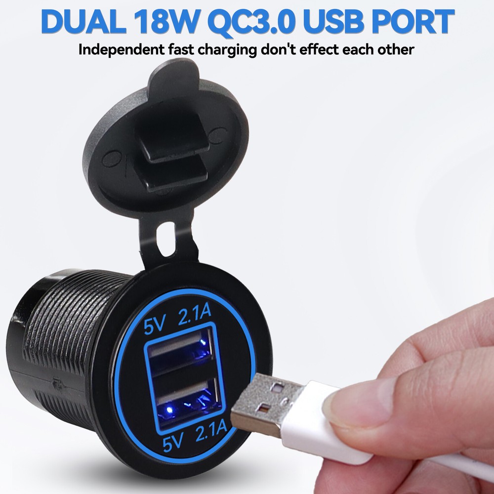 12V 4 In 1 Panel Dual USB Charger LED Voltmeter Cigarette Lighter Socket Outlet