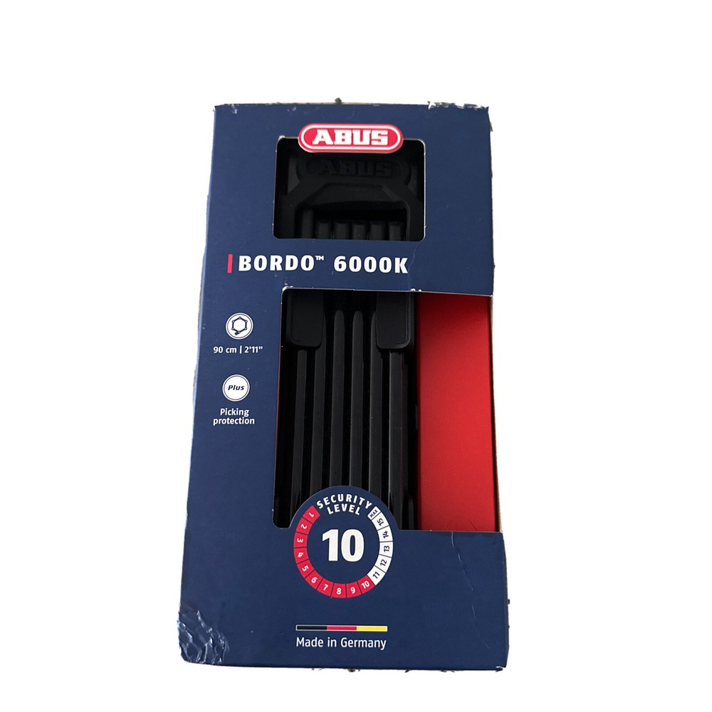 ABUS Folding Bicycle Lock Bordo Big 6000K Black White Saddlefix Lock Bracket